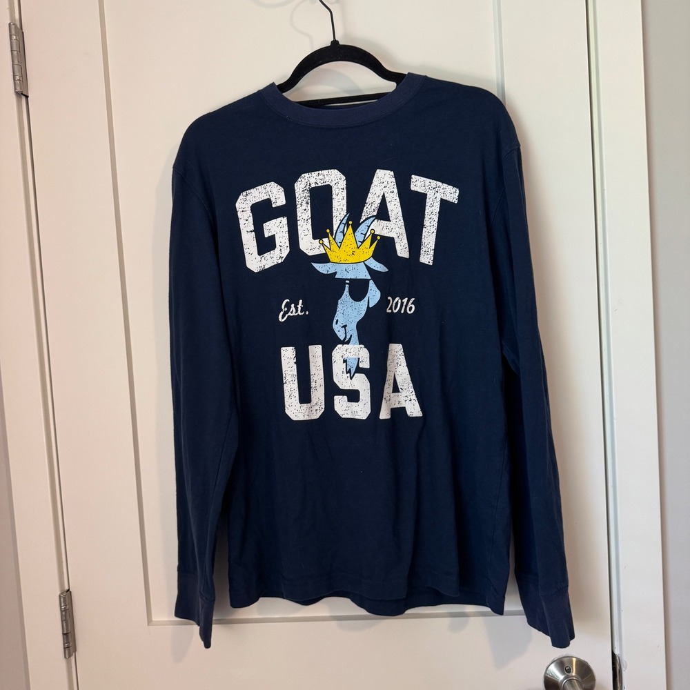 Goat USA Mens Navy Blue Long Sleeve Graphic T-Shirt Medium Crown Logo GTZKL9885